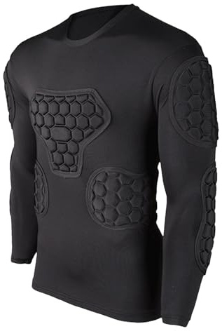 Maglia a compressione imbottita – Maglia da portiere a maniche lunghe nera | Maglia da calcio imbottita per adulti e bambini, maglietta da paintball imbottita per calcio, basket e paintball
