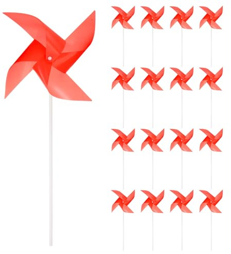 sourcing map 25-Pack Windmills for the Yard Garden 15 x 7.5 Red | 4 Leaves Pinwheels Wind Mills Spinners, Windproof, Waterproof, Bird Devices, with Stakes, for Patio Decor