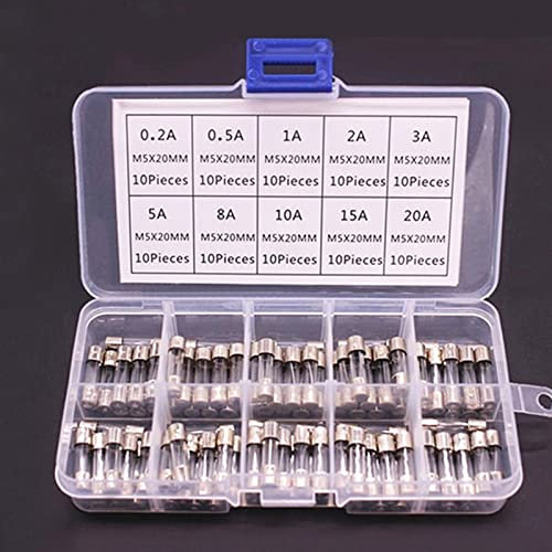 PAKMEZ Sicherung 100/72 Stück Auto-Flink-Glassicherungen, Auto-Glasrohrsicherungen, 0,2–20 A, 0,5–30 A, sortiertes Kit for Auto-Licht-Inflator-Staubsauger (Color : 100pcs)