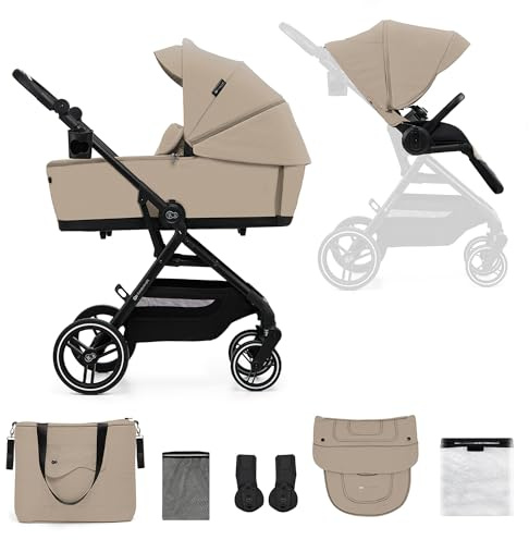 Kinderkraft YOXI 2-in-1 Kinderwagen, buggy von Geburt bis 22 kg, Einfach Zusammenklappe, großes Verdeck, Undurchdringlichen Rädern, Wasserdichten Verdeck, UPF50+, Korb bis zu 5 kg, Beige