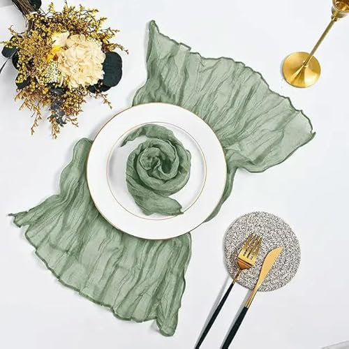 50 x 50 cm 60 Stück salbeigrüne Käsetuch-Servietten faltig rustikale Gaze-Dinner-Servietten halbtransparente Baumwoll-Stoffservietten für Abendessen Hochzeitsdekoration