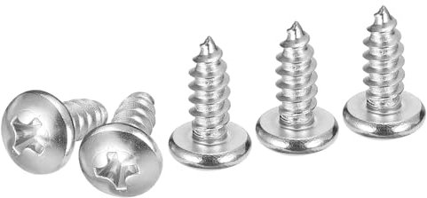 DTGN #10x1/2 Phillips Pan Head Self-tapping Screw - 60Pack - Bright Finish 304 Stainless Steel Sheet Metal Screws Wood Screws