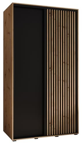 MEBLE KRYSPOL Lanko 1 Schrank mit Zwei Schiebetüren mit Stange, Regale - Moderner Aufbewahrungsschrank für Schlafzimmer, Wohnzimmer - 235,2x140x60 cm - Artisan Schwarz Artisan