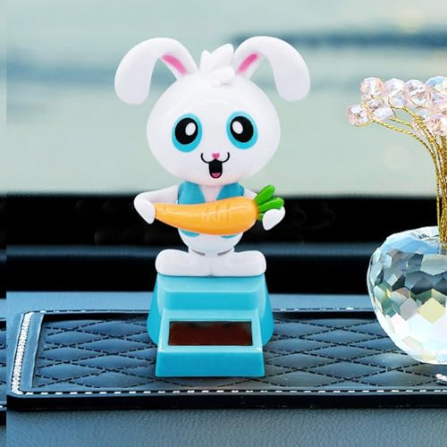 Recitem Auto Solar Wackelfigur Kleine Enten & Hase, Solar Wackelfiguren Tanzende Enten, Hase Solarfigur Statue Auto Armaturenbrett Deko Ornamente, Solarfigur Wackelfigur für Auto Haus Büro (1 Hase)