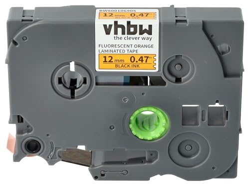 vhbw Schriftband-Kassette kompatibel mit Brother PT 1005FB | 1010NB, 1010NB, 1010R1, 1010, 1005F Etiketten-Drucker 8m x 12mm Schwarz auf Neon-Orange