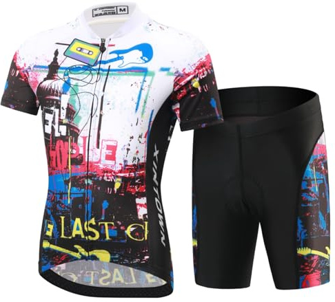 SXSHUN Barn pojkar flickor cykeltröja andningsbar kortärmad byxor shorts med kudde cyslismdräkt, Vit + svart, 5-6 ans