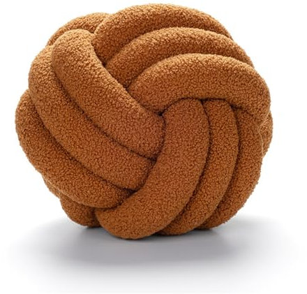 Herfair Knotenkissen Rundes Ballkissen, 3D Kissen Knoten Plüschkissen Kissen Deko Sofakissen Kuschelkissen Weiches Handgewebtes Knotenkissen für Wohnzimmer Deko Kinderzimmer (Braun,35cm)