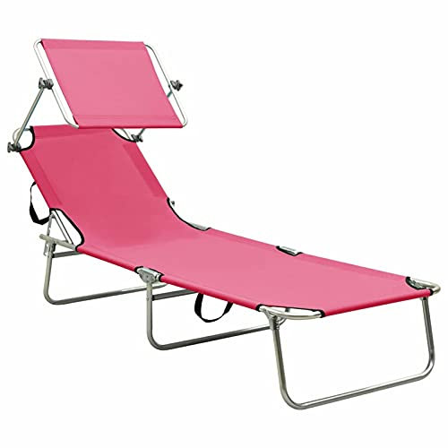 Tidyard Klappliege mit Sonnenschutz Sonnenliege klappbarer Liegestuhl Gartenliege Relaxliege Gartenliegen Sonnenliegen Strandliege Sun Lounger Liege Garten Campingstühle Stahl Magento Rosa