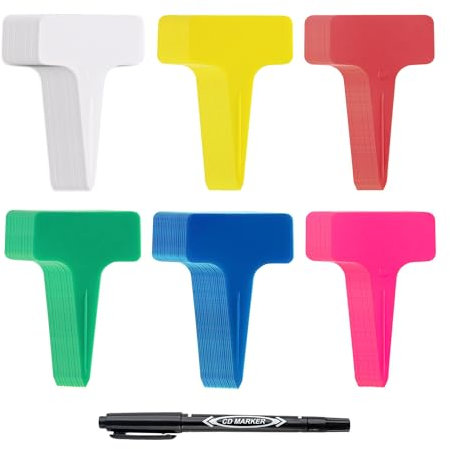 120 etichette colorate per piante con 1 pennarello nero, etichetta a T, etichette da giardino, perfette per scrivere semi, piantine, fiori e piante da appartamento