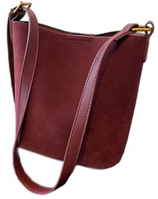 AHDFY Damen Wildleder Tasche Vintage Bag Shopper Tasche Schulterbeutel, Braun, Rot, 36 x 31 x 13 cm