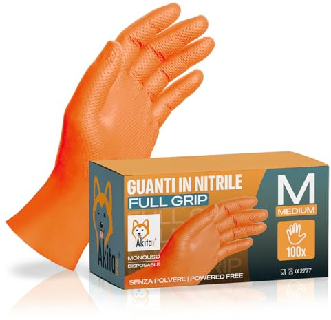 AKITAInk 100 Guanti Nitrile Diamond 8,5g Extra Resistenti - Full Grip con Finitura Diamantata, Heavy Duty, Guanti da lavoro aderenti e antiscivolo – 2 Confezioni da 50 PZ Totale 100 PZ (M)