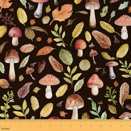 Loussiesd Kinder Pilze Stoff Meterware 92x150cm Natural Wild Pilz Patchwork Stoffe für Stühle Vintage Wasserdichter Outdoor Polsterstoff