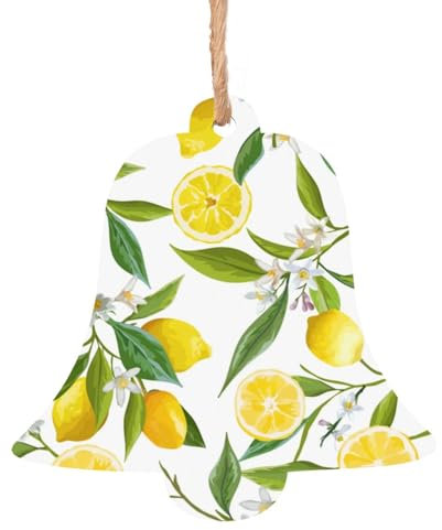 Ornements de Noël en bois en forme de cloche – Citrons tropicaux frais à suspendre pour sapin de Noël, décoration d'intérieur et vacances à l'intérieur