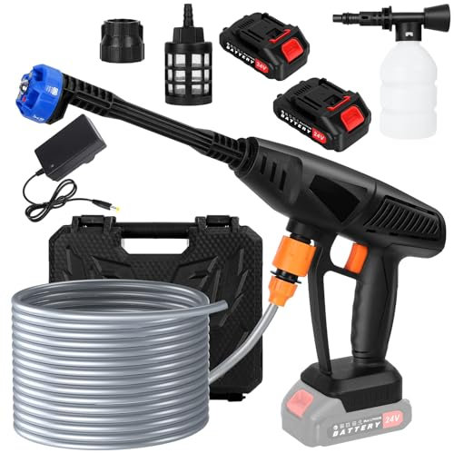 Cordless Pressure Washer, 24V Battery Powered, High Pressure With 6-in-1 Nozzles, Portable 1500mAh Battery for Car, Frool, Outdoor Cleaning (Black)