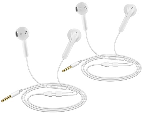 2 Pack Earphones, In-Ear Headphones Wired Earbuds, Noise Isolating Headset With Microphone, Heavy Deep Bass, Compatible with Samsung HuaWei MP3 Players Tablets and Laptops