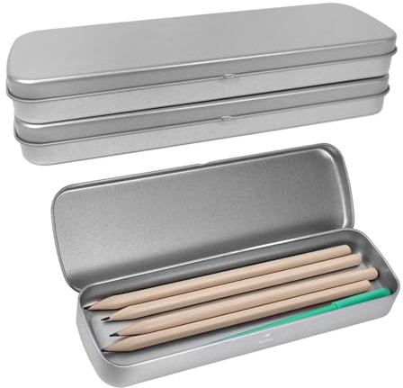 Chanumetal Lot de 3 boîtes à crayons en métal - Avec couvercle - Grande boîte en métal pour rangement de stylos
