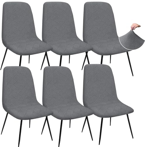 Granbest Jacquard Verdickte Elastisch Essen Stuhlhussen, Niedriger Rücken Stuhlabdeckun für Hotel,Bankett,Hochzeit,Partei Deko (Set von 6, Grau)