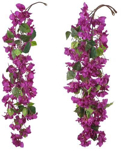 INSUNSIX Girlande mit 2 m künstlichen Bougainvillea-Blumen, violett, 2 Stück, künstliche Bougainvillea-Reben, für Hochzeitsbogen, Tischläufer, Wanddekoration