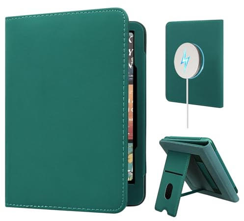 Étui avec support pour Kindle Paperwhite 12{^>e<^} génération 2024 7 avec dragonne, compatible avec iPhone MagSafe, pour Samsung/Belkin/Anker sans fil, réveil automatique, jade