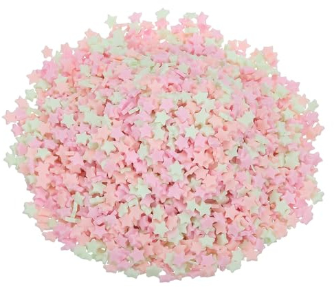 sourcing map Fake Sprinkles, 100G Star Resin Fake Candy Sugar Faux Sprinkles Polymer Clay Slices for Nail Art DIY Crafts Cake Dessert Phone Case Shaker Card Filler, Green/Pink/Light Pink
