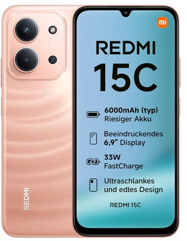 Xiaomi Redmi 15C, Smartphone 4+256GB, Display 6,9 120Hz, 7,99mm, MediaTek Helio G81-Ultra, Dual camera da 50MP, Mega batteria da 6000mAh, Garanzia 2 anni, Arancione, Caricabatterie non incluso