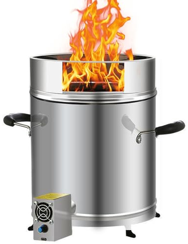 Feuerschale mit Funkenschutz Feuerschale Edelstahl mit Gebläse und Ascheauslass Feuerkorb für den Garten Kaminofen Holzofen für Outdoor Terrasse Balkon Camping