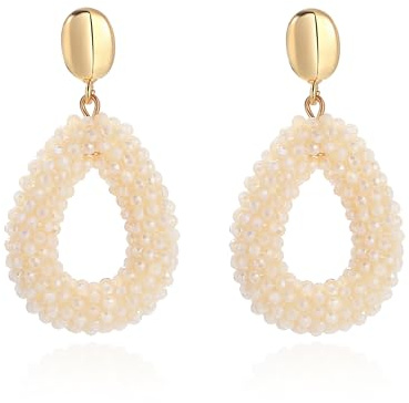 Boho Ohrringe hängend für Damen,Tropfenförmige Reisperlen Leichte Ohrringe Eleganter Hingucker für Frauen Modischer Schmuck