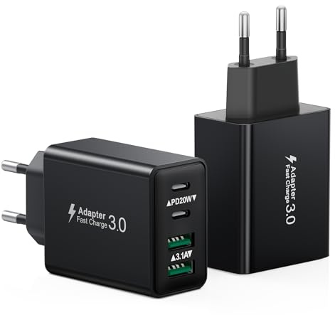 2-Pack Ladegerät USB C, 40W Mehrfach Schnellladegerät USBC Ladestecker, 4 Ports USB Stecker mit USB-C Adapter+QC Stecker USBC Ladegerät für iPhone 17 16 15 14 13 Pro Max Plus 12 11, Samsung, Handys