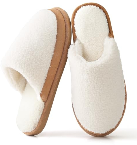 Parlovable Women's Memory Foam House Slippers - Polar Fleece Lining Non-Slip Indoor Shoes Beige 9-10