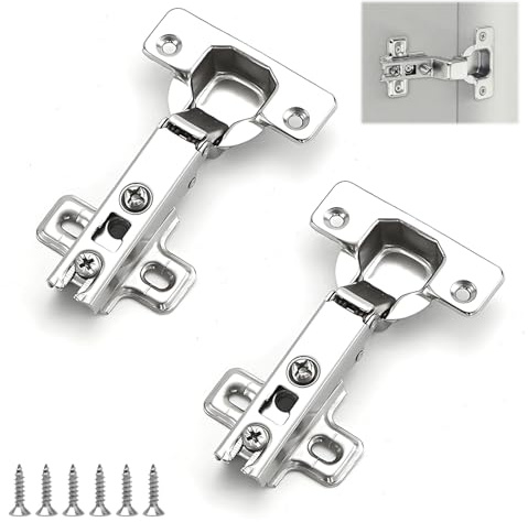2 Pcs 35mm Cabinet Door Hinges, 110° Slide-On Full Overlay Self Close Hinges for Kitchen Cupboard, Wardrobe & Furniture, Nickel Plated
