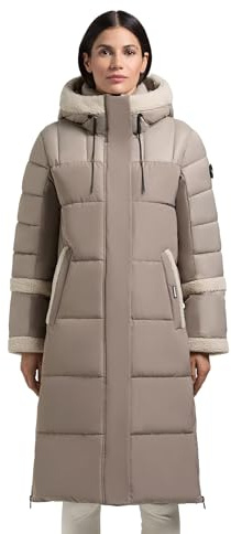khujo damer lång vinterrock varm parkas med plyschelement, inre midjeband, ryggsäckshållare och magnetisk täcklist Desna2 XS-XXL, Greige, XL
