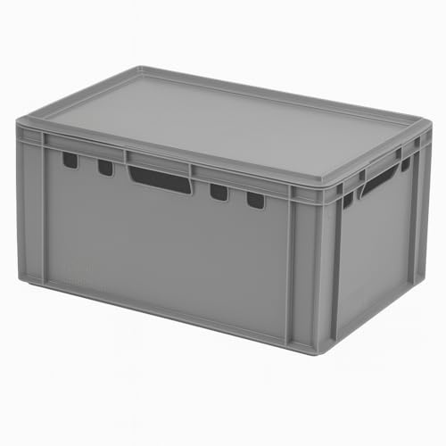 Logiplast Graue E3 Kiste 60x40x30 Fleischkiste Lagerkiste Metzgerkiste mit Deckel in grau