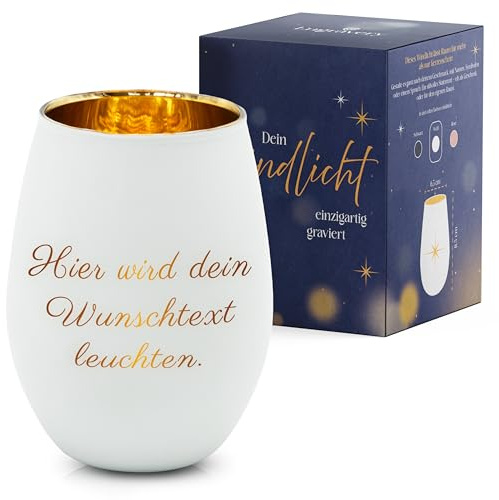 Windlicht mit Gravur - Liebevoll personalisiertes Glas-Windlicht als einzigartiges Geschenk für jeden Anlass (Weiß)
