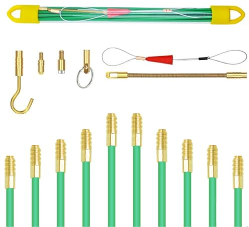 Guia Pasacables Profesional,4MM 33CM 10 Varillas de Guia Pasacables, 4MM 30M TOOSOAR Dispositivo para Tirar Cables, Verde
