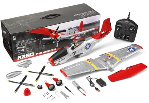 WANENGEDIY Ferngesteuert Flugzeuge für Erwachsene, XK A280 P-51 3D/6G 2.4G 4CH Bürstenloser 560 mm Spannweite EPP-Festflügel RC-Flugzeugmodell mit Schnellverschluss, RC-Airplane für Anfänger