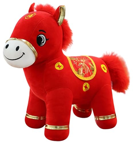 Peosaard Cheval en Peluche, Cheval en Peluche du Zodiaque Chinois, décorations du Nouvel an Chinois pour la Maison, Le Bureau, l'école, 10 Pouces, Jouet en