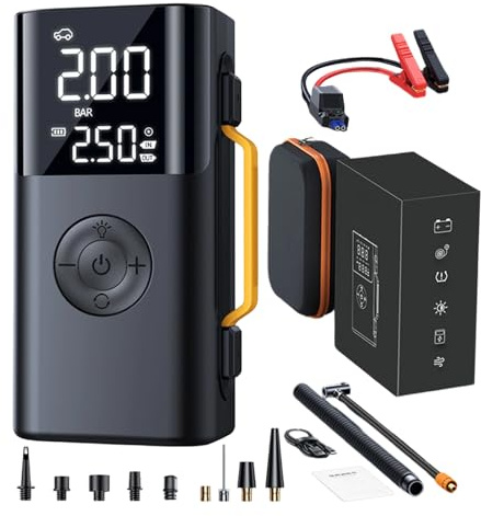 Avviatore Di Emergenza Per Batteria Con Compressore D'Aria - Avviatore Portatile Ricaricabile Da 10000mAh - Display Digitale del Compressore,Adatto Per Viaggi Stradali Campeggio Auto E Moto