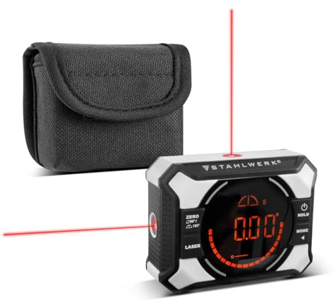 STAHLWERK Laser-Winkelmessgerät DAG-360 ST | Digitaler Winkelmesser | Level-Box | Wasserwaage mit Linien-Laser, Nivellier-Funktion, Magnetbefestigung, Lithium-Ionen-Akku und USB-C-Ladebuchse