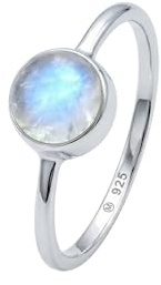mantraroma Damenring Regenbogen Mondstein 925 Sterling Silber – Schlichter Edelstein Ring rund Ø 7 mm, moderner Schmuck für Frauen