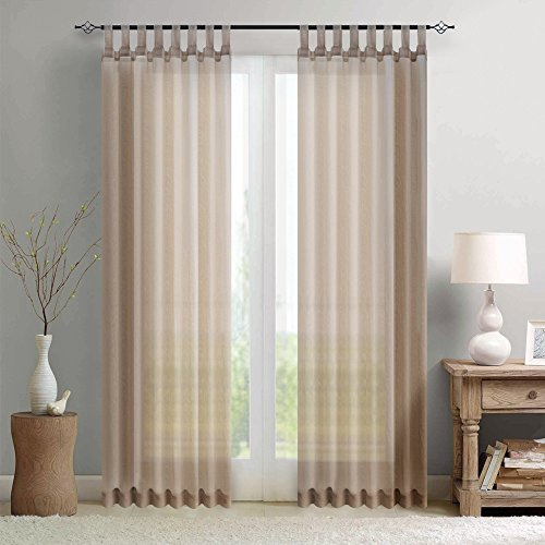 TOPICK Schlaufenschal 2er Set Gardinen Wohnzimmer modern Schlaufengardinen Vorhänge Schlafzimmer Gardinenschals Leinenoptik H245xB140 cm, Schlaufenvorhang Curtains Living Room Fenstervorhänge Braun