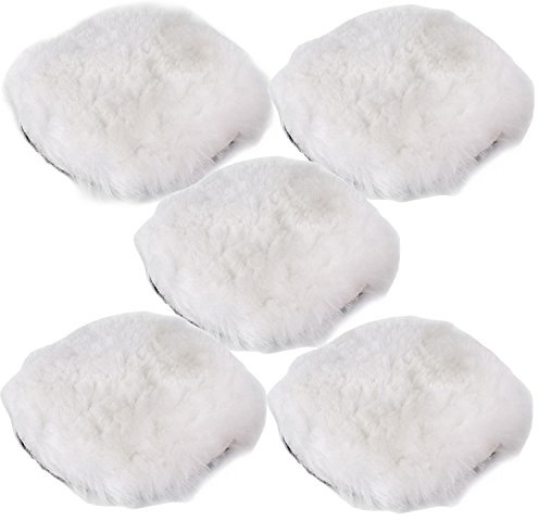 Polierfell 5 / 125mm Pad Polierhaube Polierset für Poliermaschine, Wollhaube Polierpad Wollpad Polierfell Wollpuffer Polierhauben Lammfell für Autopoliermaschinen(5 Stück)