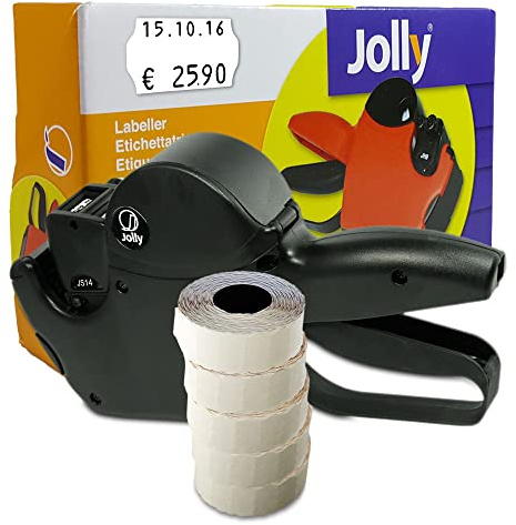 Preisauszeichner Set Jolly S14 inkl. 5 Rollen 26x16 Preisetiketten - weiss ablösbar | MHD Datumsauszeichner | HUTNER