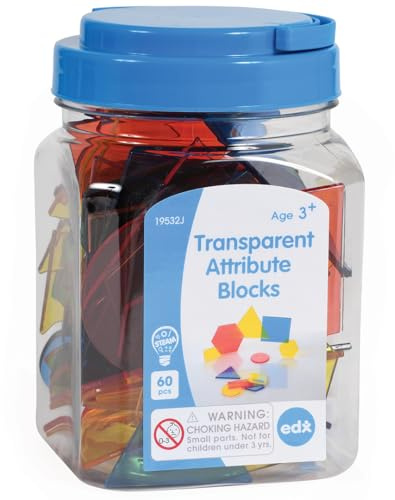 edxeducation Transparente Blöcke - Mini Glas Set mit 60 Stück - Farbenfrohe Plastikformen - Lichtkasten Zubehör - Sensorisches Spiel - Mathe Manipulativ für Kinder | Farbenfrohe Plastikformen, Lichtkasten Zubehör, Sensorisches Spiel, Mathe Manipulativ für Kinder