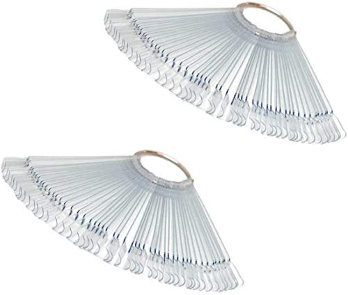Unghie finte per espositore, Pkouocry 100 Pezzi Dispaly Unghie per Smalto con Supporto Anello Diviso - 2 Set Forma Ventaglio, Confezione da 50