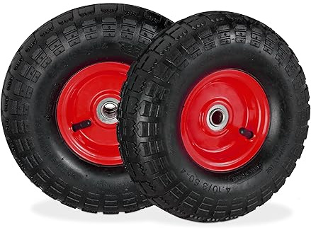 Relaxdays 8 x Sackkarrenrad 4.1/3.5-4, luftbereifte Ersatzräder, für 16 mm Achse, bis 136 kg, Stahlfelge, 260x85mm, schwarz-rot