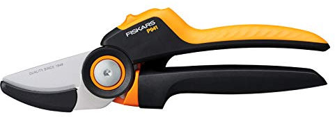 Fiskars Sécateur à Enclume, X-series PowerGear, P941, Avec Poignée Tournante, Pour Branches et Rameaux Secs, Revêtement Antiadhésif, Lame en Acier Inoxydable, Longueur : 22,2 cm, Noir/Orange, 1057174