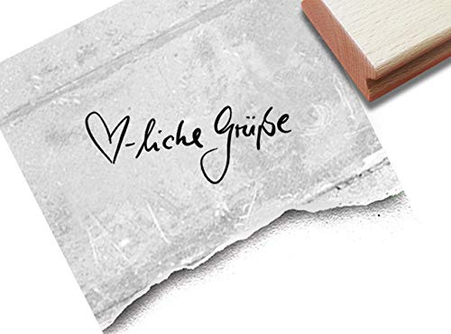 Stempel Herzliche Grüße, in Handschrift - Kleiner Textstempel Nachrichten Grußkarten Briefe Geschenkanhänger Basteln Deko Scrapbook - zAcheR-fineT