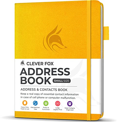 Clever Fox Adressbuch mit alphabetischen Registerkarten – Telefon- und Adressbuch aus PU-Leder, zur sicheren Aufbewahrung von Kontakten, Kontakt-Organizer, Tagebuch, kleine Größe (10,5 x 14 cm),