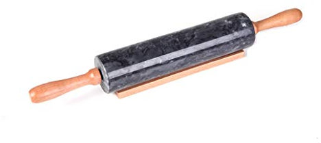 SMSOM Marble Rolling Pin for Baking & Stand, 17.7 | Designed to Keep Pastry Dough Cold | Fondant, Pie Crust, Cookies, Pastries, Pasta, Pizza Dough, Biscuits (Color : Black)