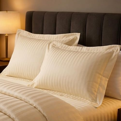 Luxury Hotel Quality 100% Egyptian Cotton Sateen Stripe Oxford Pillowcases 250TC Satin Striped Pillow Case (White, Oxford Pillowcase)